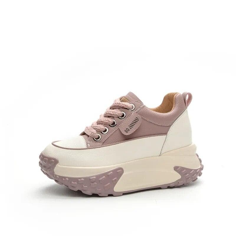Fujin 7cm Genuine Leather Platform Wedge Fashion Women Spring Well-fitting Autumn Chunky Sneakers Shoes Breathable Mixed Color 40 purple