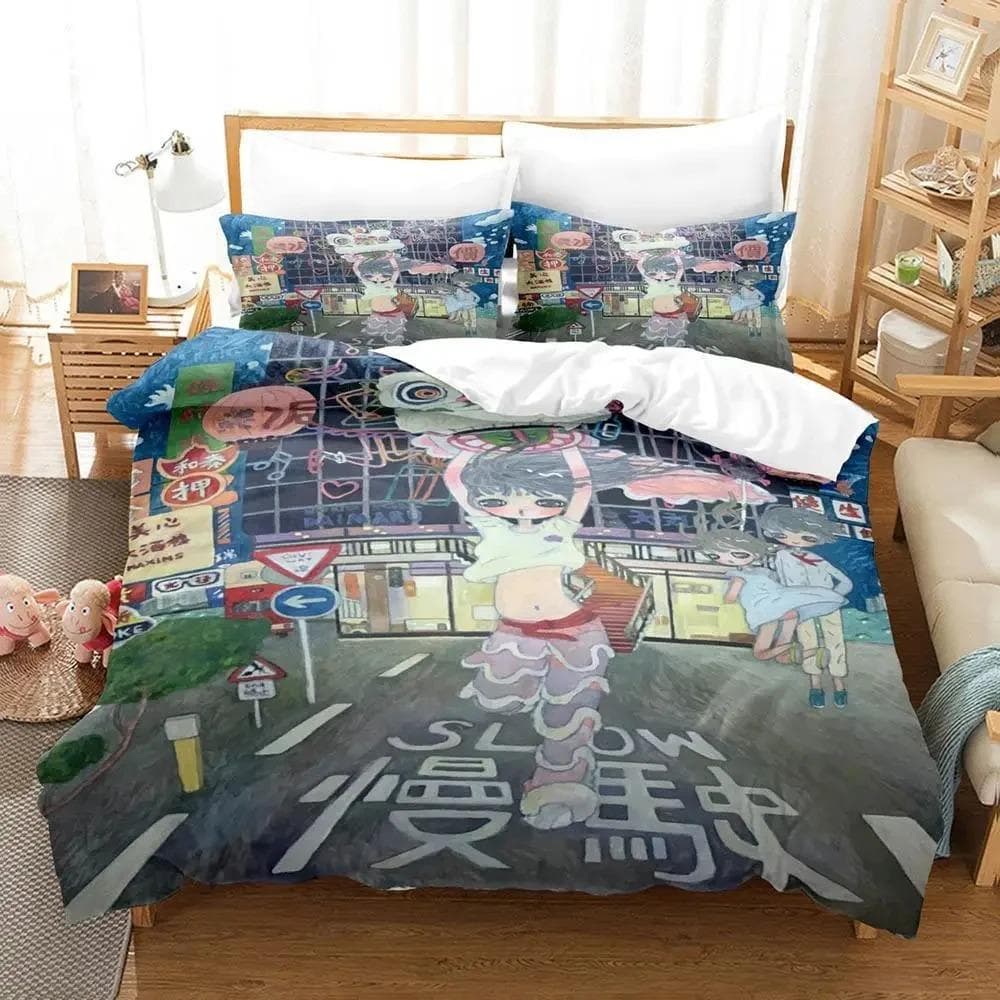 Anime Aya Takano Bedding Set,Duvet Cover Comforter Bed Set Quilt Cover Pillowcase,King Queen Twin Size Boys Girls Adultse 135X200cm 2pcs