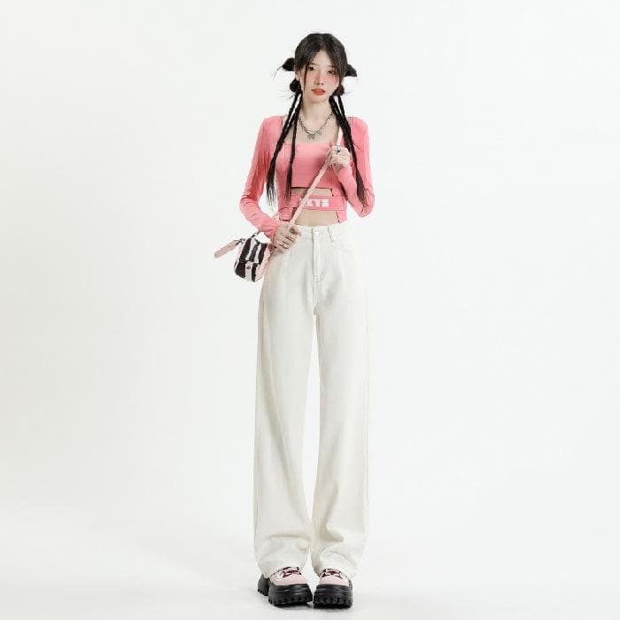 Straight Loose Wide-leg Jeans for Women Early Autumn New Dirty Pink Old Purple High-waist Slimming Floor Pants 2XL