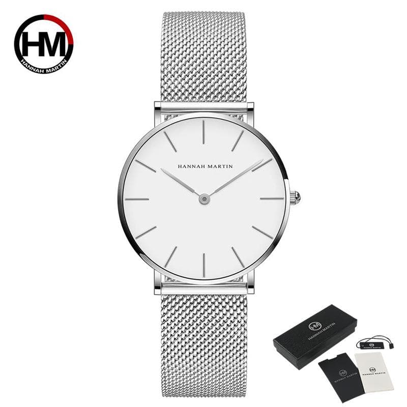 Hannah Martin Women’s Quartz Watches 3ATM Waterproof Luxury Crystal Women Bracelet Top Brand Fashion Ladies Quartz Watch Steel Female Wristwatch silver