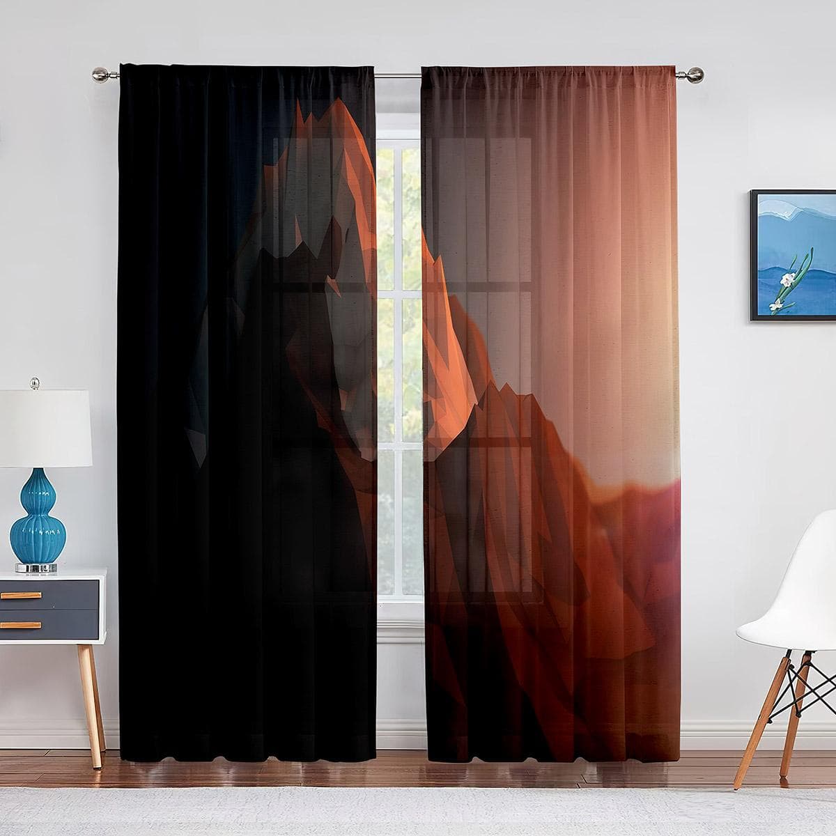 Geometric Mountain Modern Aesthetic Minimalist Pink Sheer Voile Curtains for Living Room Bedroom Decor Tulle Curtains Treatment 1 PCS W100XH250cm&Grommet Top
