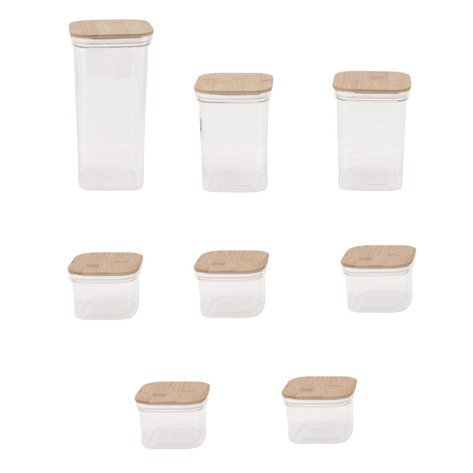 Food Storage Jars Plastic Airtight Containers with Bambusoideae Lids Kitchen Square Clear Canisters 8 Packs 2000ml X 1+1300ml X 2+600ml X 5