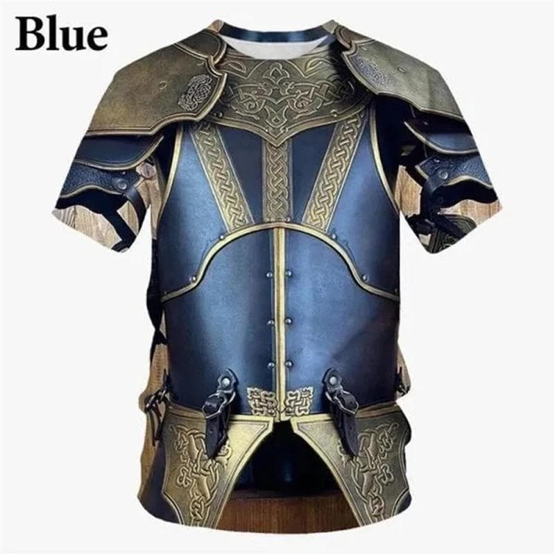 3D Printed Medieval Armor T Shirt For Men Cosplay Pattern Tees Casual Fashion Round Neck Short Sleeve T-Shirts Oversized Tops S