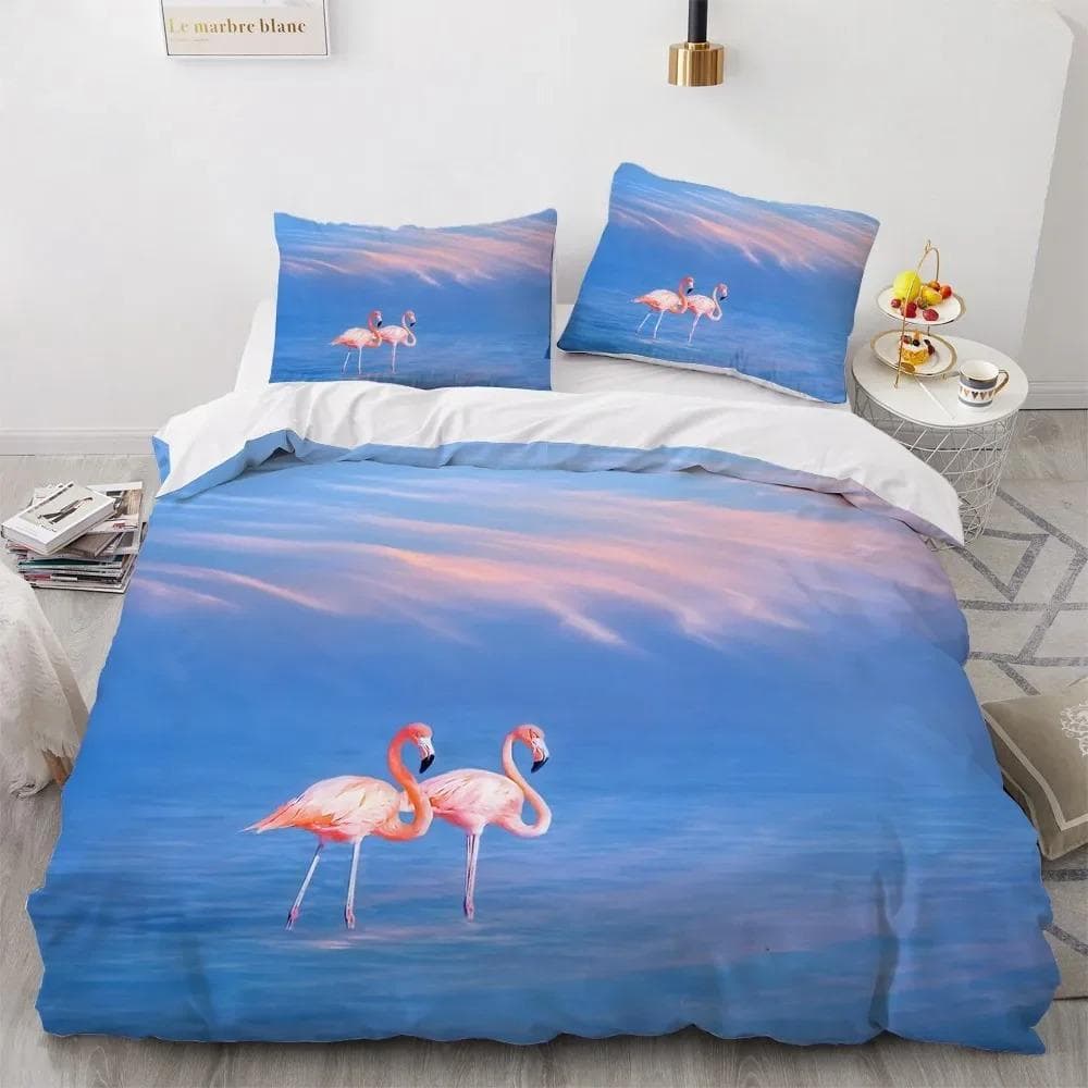Flamingo Duvet Cover King Queen 3D Pink Animal Bedding Set for Kids Teens Adults Watercolor Style Quilt Cover with Pillowcase 70x133cm 2pcs