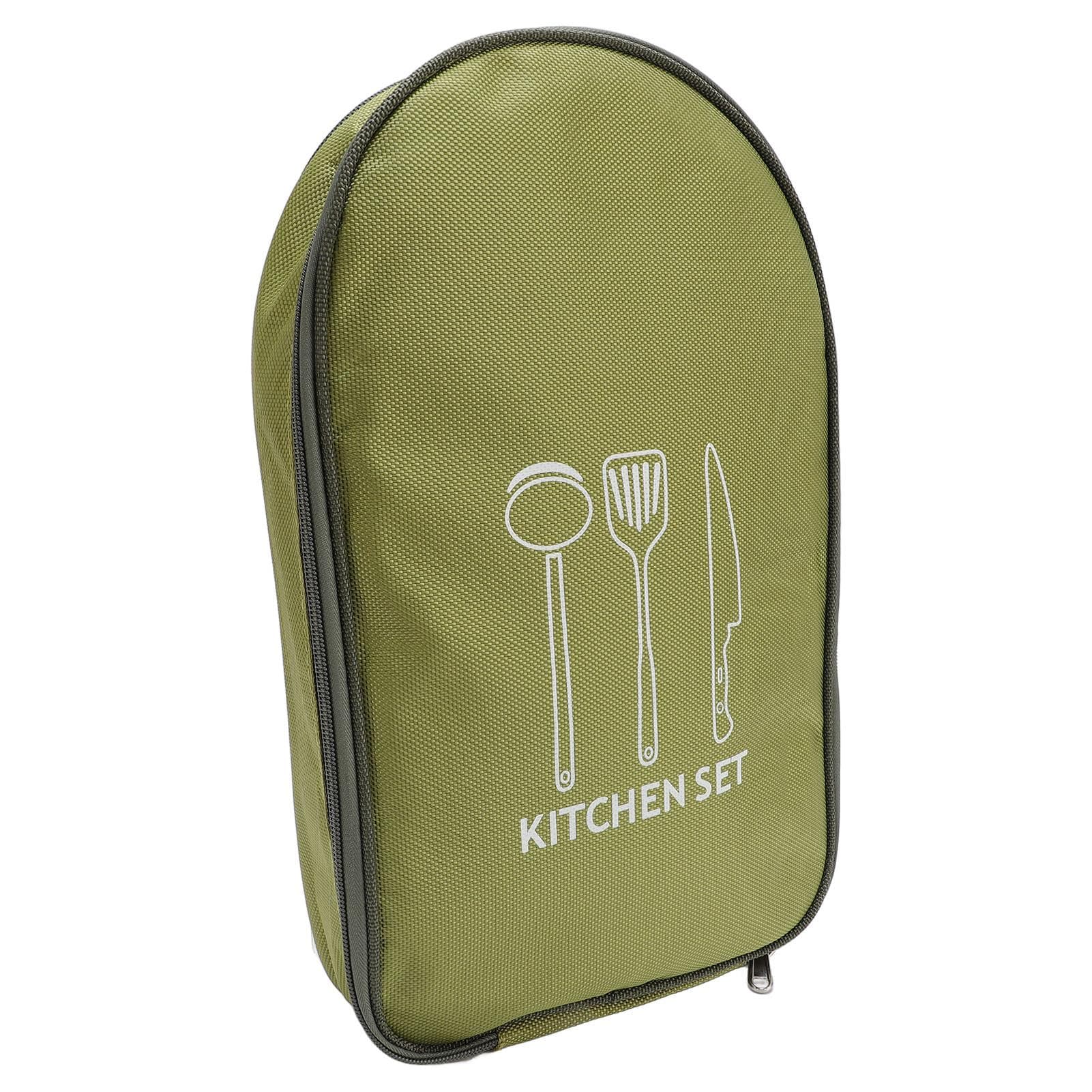 Camping Cookware Storage Bag Portable Camping Cooking Utensils Set Bag Organizer for Outdoor Brown green