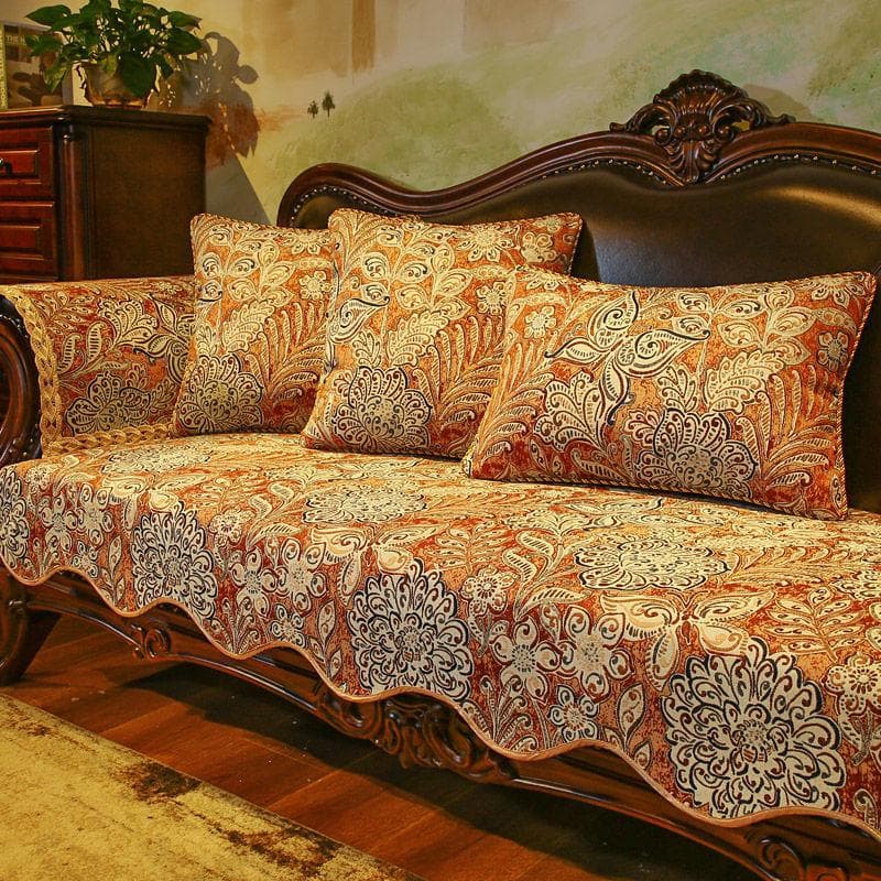 European Jacquard Sofa Cushion Chenille L-shaped Sofa Cover with Skirt Hem Anti Slip Wear Resistant Sofa Towel Pillowcases 60x60cm 1pcs