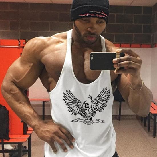 Men's Fitness Vest Wing Sports Fashion Comfortable Cotton Print Thin Belt Muscle T-shirt XL white