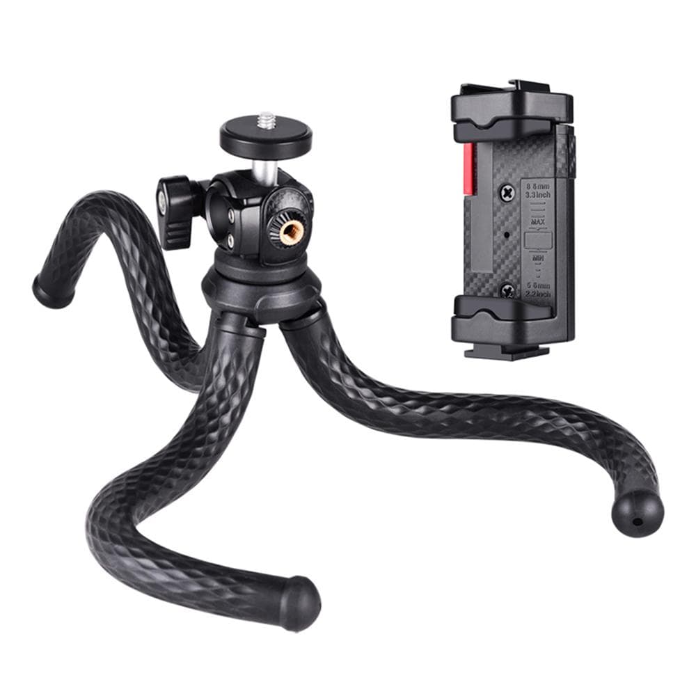 Tabletop Octopus Tripod Stand Phone Tripod Flexible Camera Tripod with 1/4 Inch Screw & Phone black
