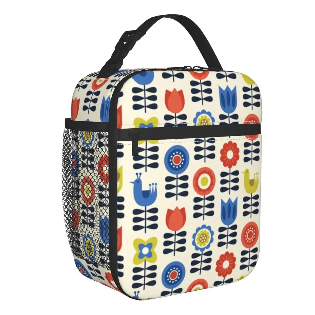 Orla Kiely Stem And Bird Insulated Lunch Bags Camping Travel Scandinavian Style Portable Cooler Thermal Bento Box Women Children 26x21x11CM dark grey