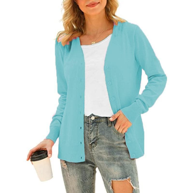 Women's Basic Long Sleeve Button Front Cardigan Sweater Knit Coat Tops Outerwear L light green