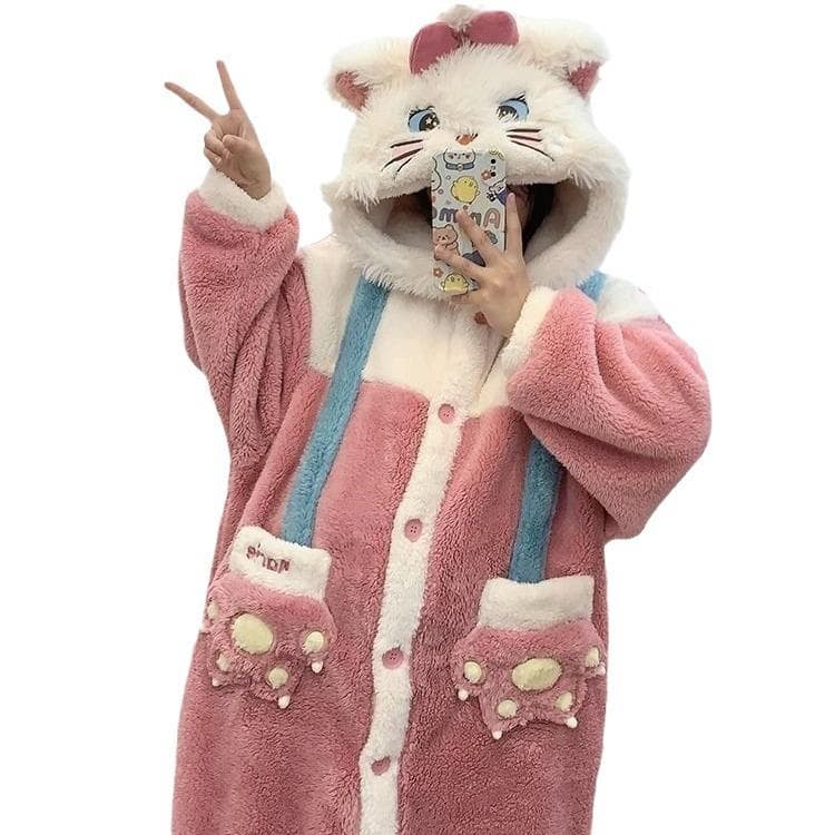 Adult Mary Cat Cosplay Costume Robe Onesie Anime Pajamas Halloween Cartoon Pajamas S