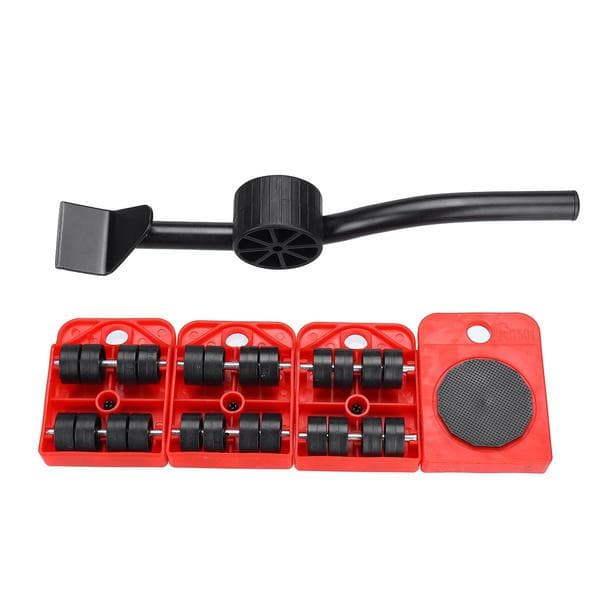 5Pcs Furniture Lifter Sliders Kit Profession Heavy Furniture Roller Move Tool Set Wheel Bar Mover Device Max Up for 150KGS red