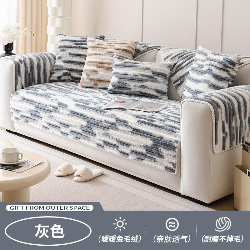 New Rabbit Plush Jacquard Sofa Cover Winter Thicken Plush Sofa Mat Couch Slipcovers for Living Room Solid Anti-slip Sofa Towel 70x70cm 1pcs