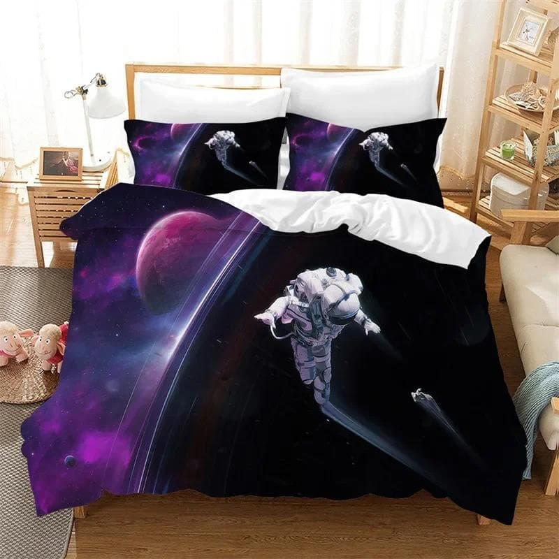 Cartoon Astronaut Duvet Cover King For Boys Girl Galaxy Space Bedding Set Microfiber Rocket Ship Space Adventure Comforter Cover 70x133cm 2pcs
