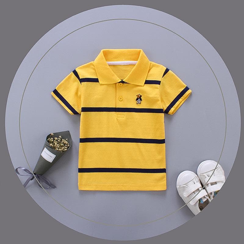Clothing Summer Boys' Short-sleeved T-shirts Striped Cotton POLO Shirts for Middle-aged and Older Children, Boys and Girls, Babies and Parents 100cm yellow