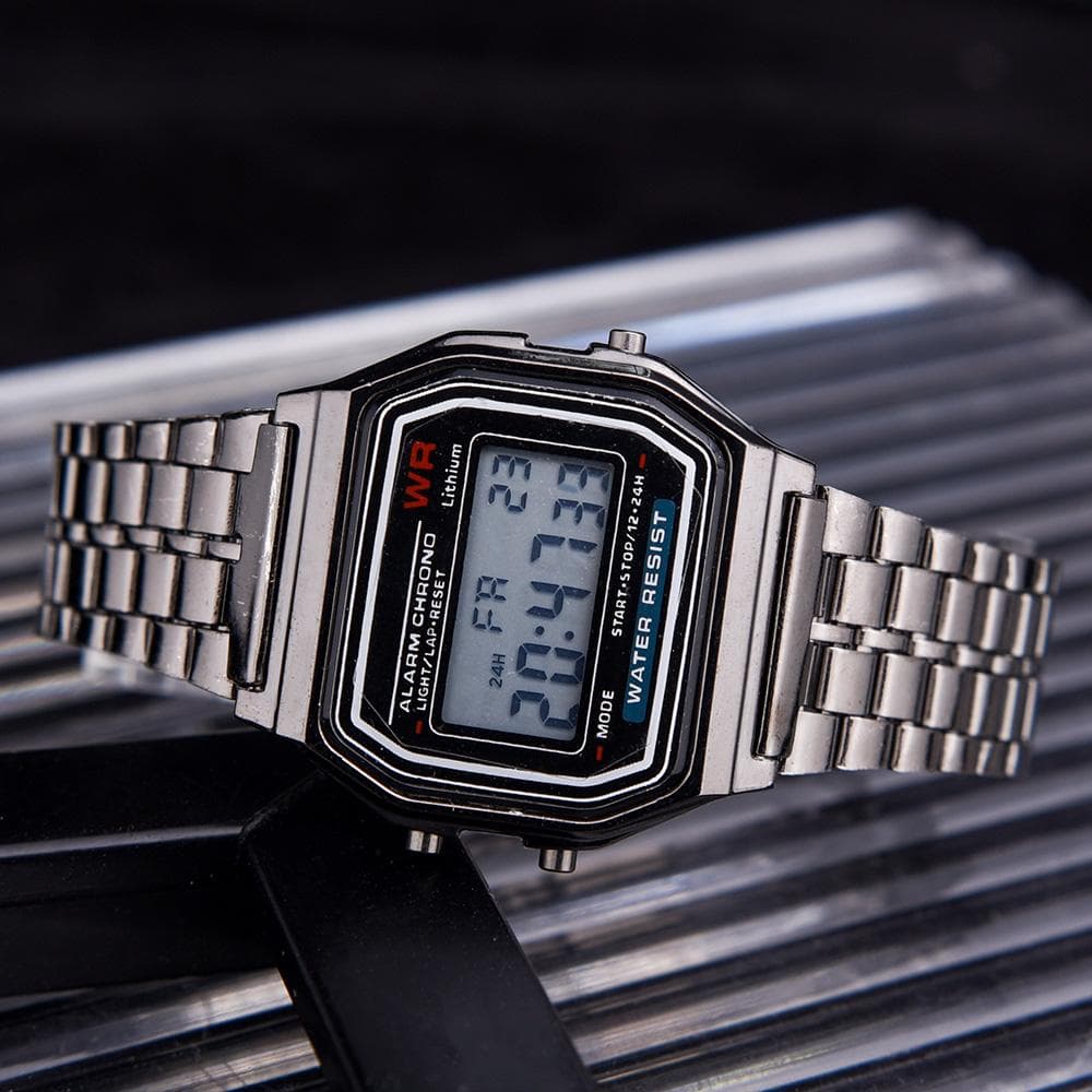 F91W Band Watch Waterproof Retro Digital Stainless Steel Sports Military Watches Men Women Luxury Electronic Wrist Watches Clock black