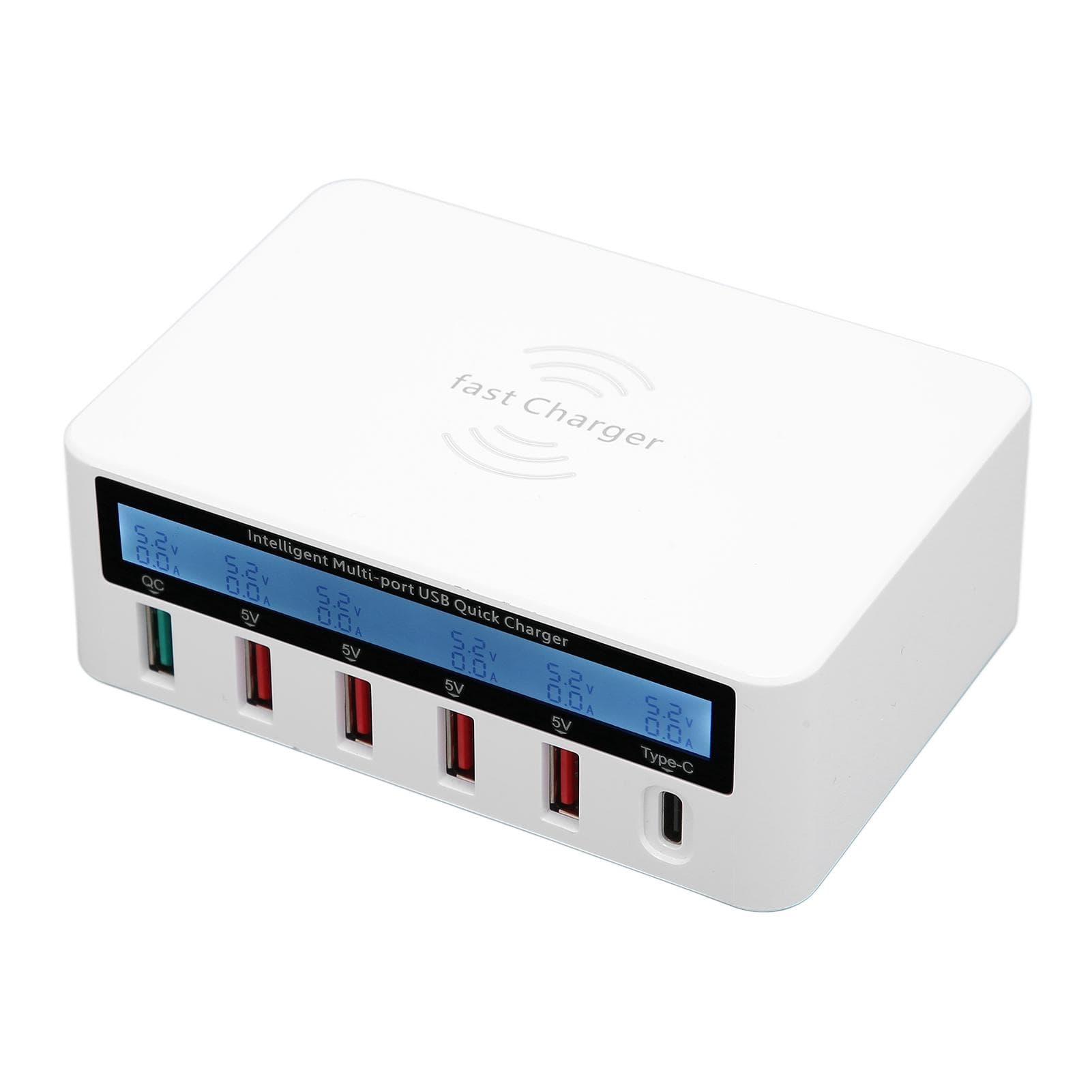 WLX‑818F Wireless Smart USB Display Charger 6 Port 50W Fast Charger with LED Display US Plug