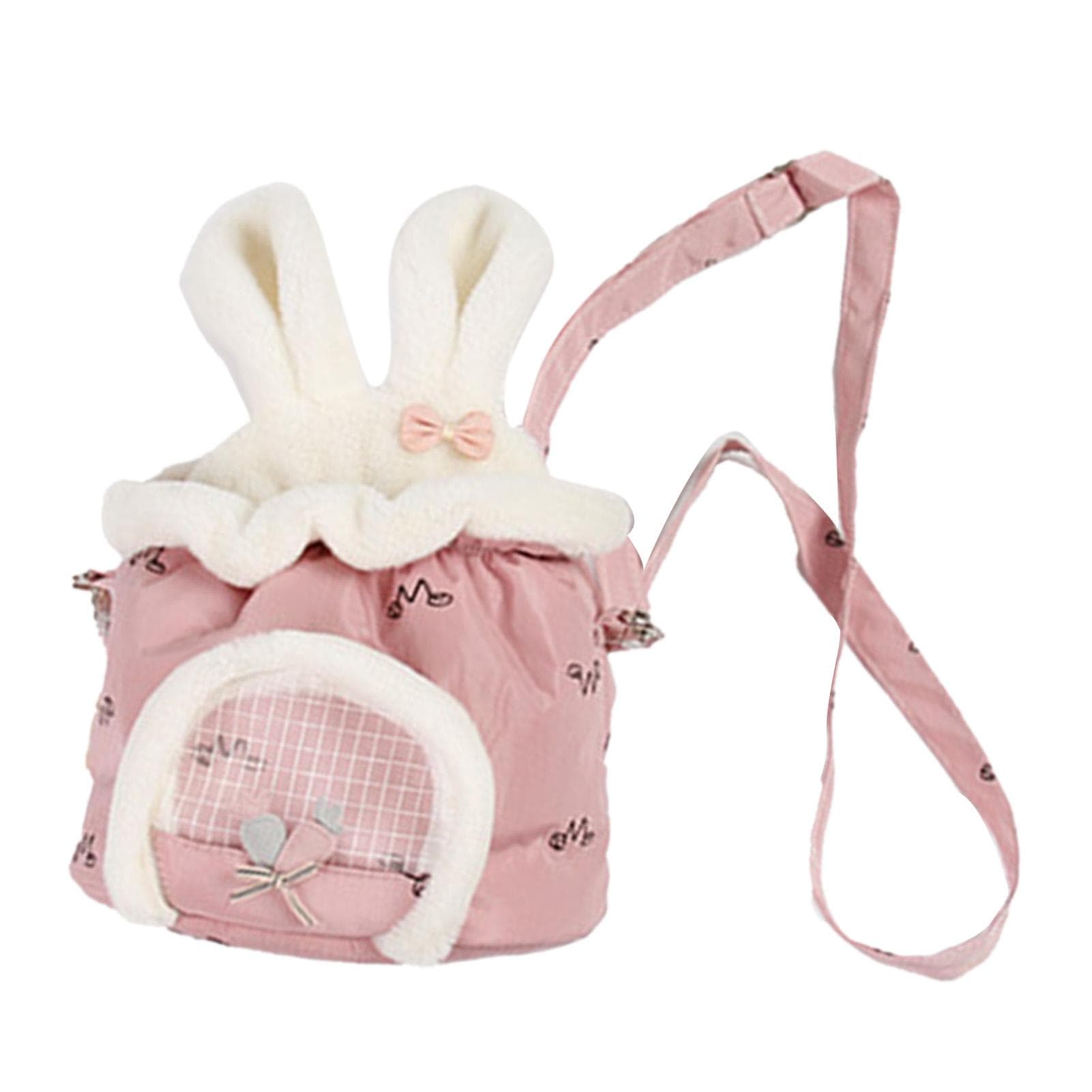 Hamster Shoulder Carrier Bag Outdoor Cute Rabbit Ear Hamster Sling Carrier for Small Animals Free One Size pink