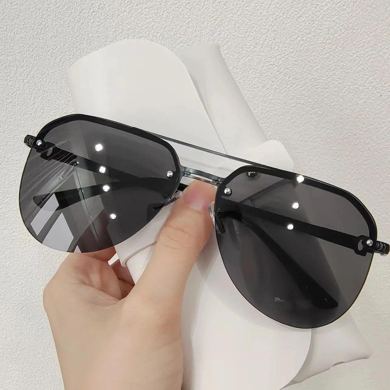 New Fashion Metal Half Frame Women Sunglasses Outdoor Classic Double Beam Glasses Stylish UV Protection