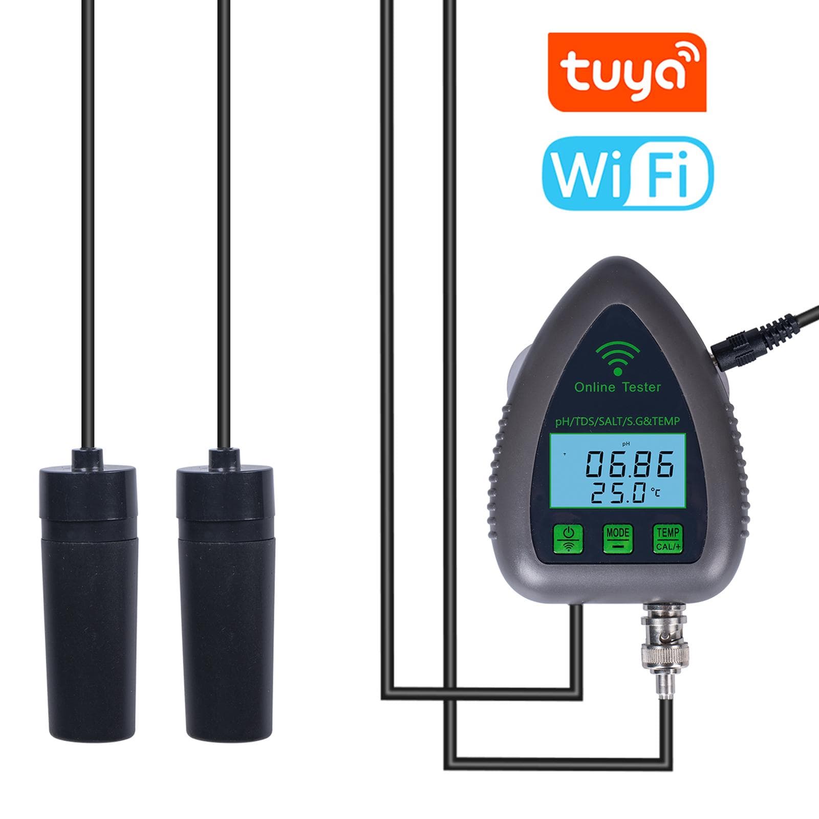Tuya WiFi 5in1 Water Quality Online Monitor PH Total Dissolved Solids S.G Salinity Temperature Test US Plug multicolour