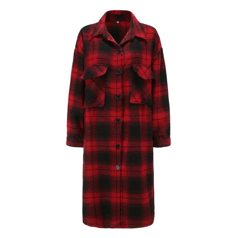 Ladies Casual Plaid Coat Extra Long Drop Sleeves Pocket Jacket Shirt Jacket 3XL