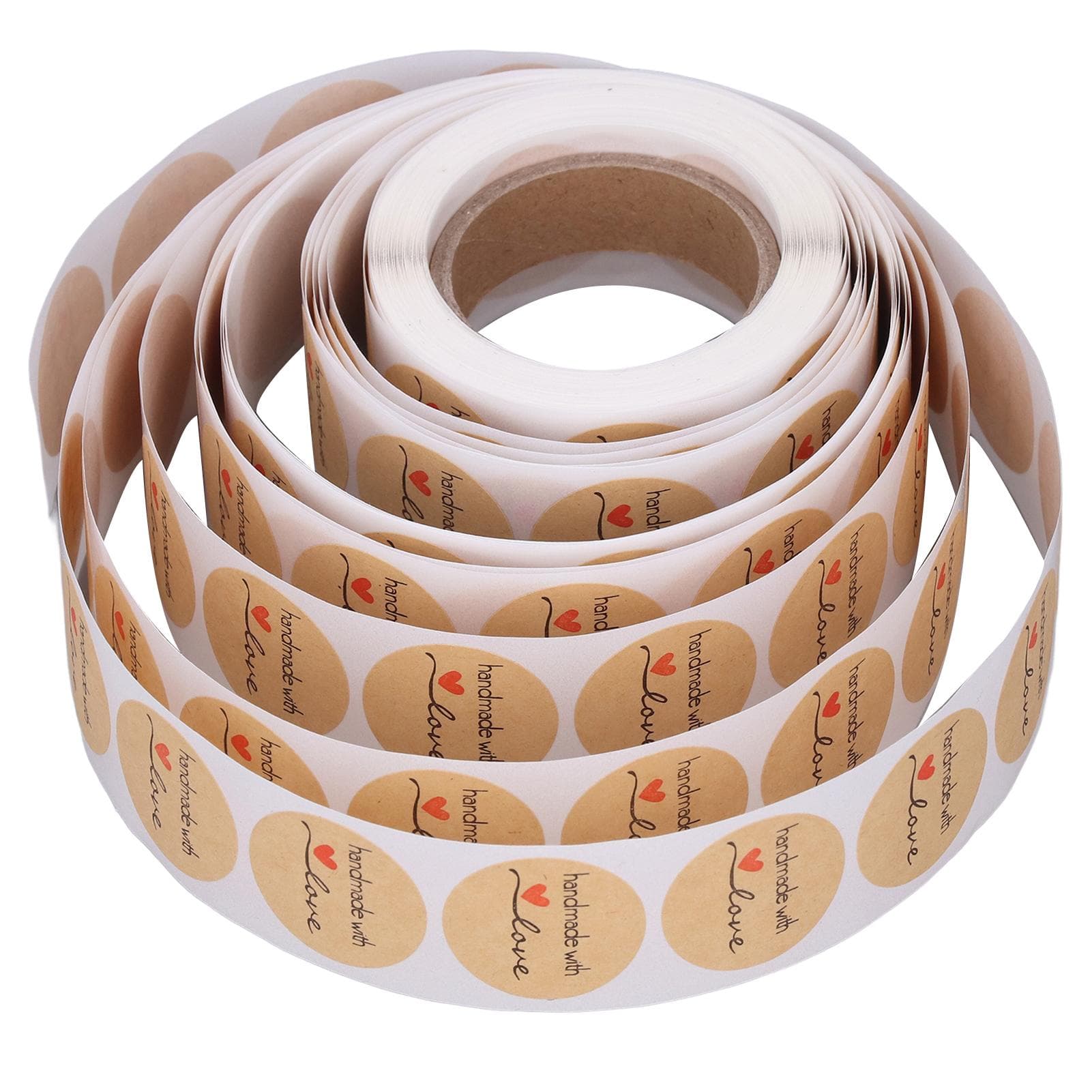 1 Roll Kraft Paper Stickers Handmade with Love Design Cute Heart Stationery Label Stickers for Food
