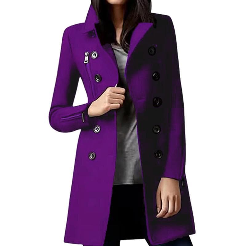 Autumn and Winter Long Woolen Women's Coat Zipper Jacket Double-breasted XL