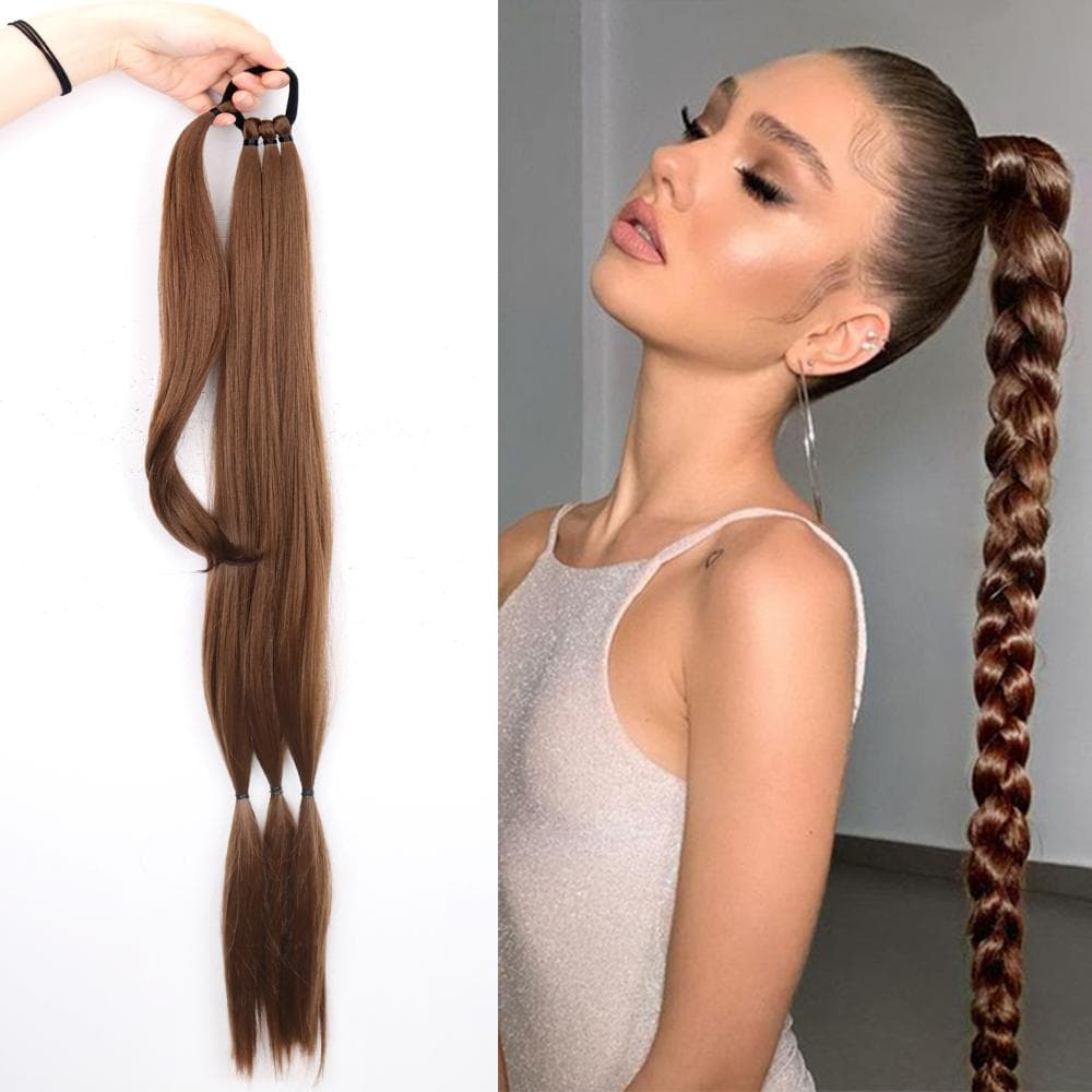 MERISIHAIR Synthetic Braided Ponytail Hair Extensions Natural Blond Hairpiece Long Wrap Around Pony Tail with Rubber Band 85 cm