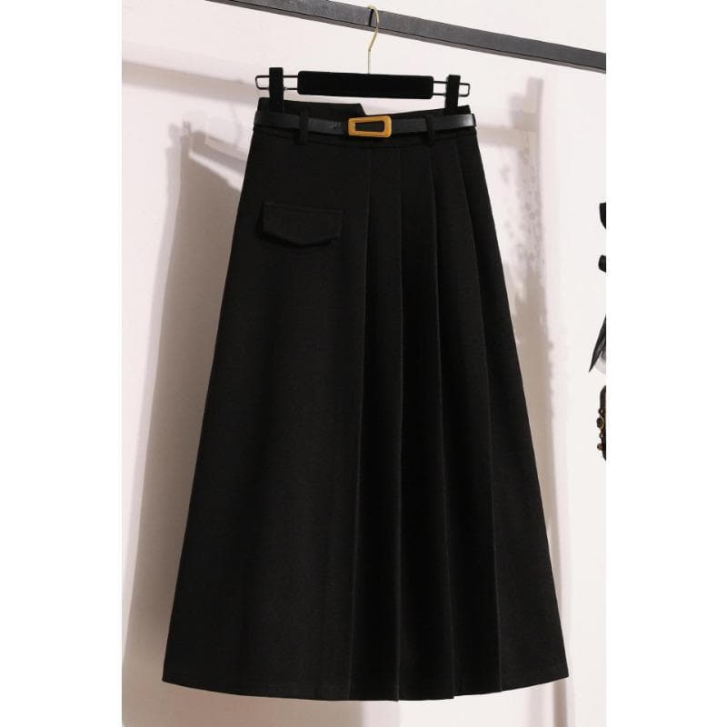 Large Size Fat Mm Solid Color Thickened Pleated Wool Skirt Winter New Retro High Waist Slim Skirt for Women 2XL