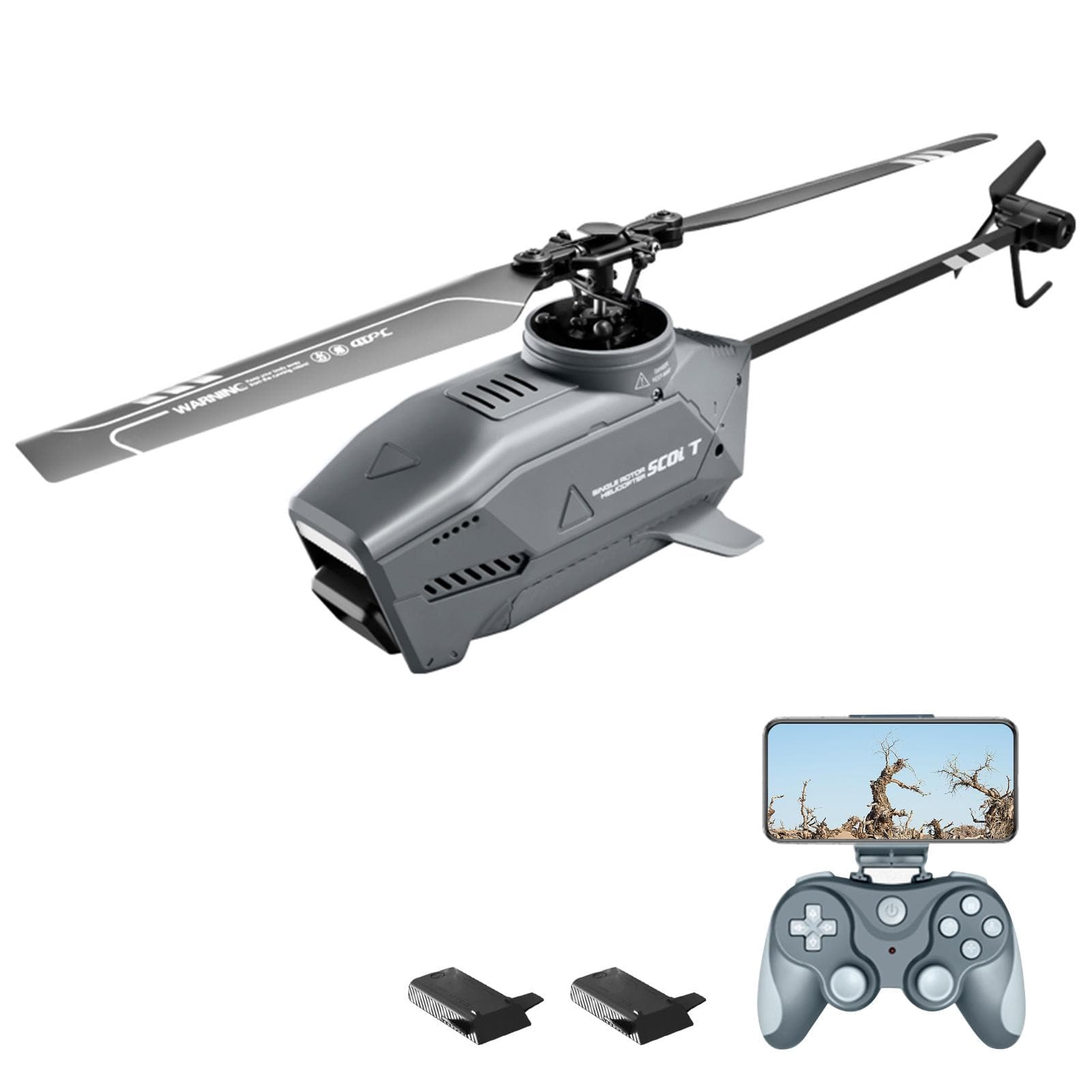 Remote Control Helicopter Single Propeller without Aileron 2.4GHz 8K Optical Flow 6-axis Gyroscope 2 battery