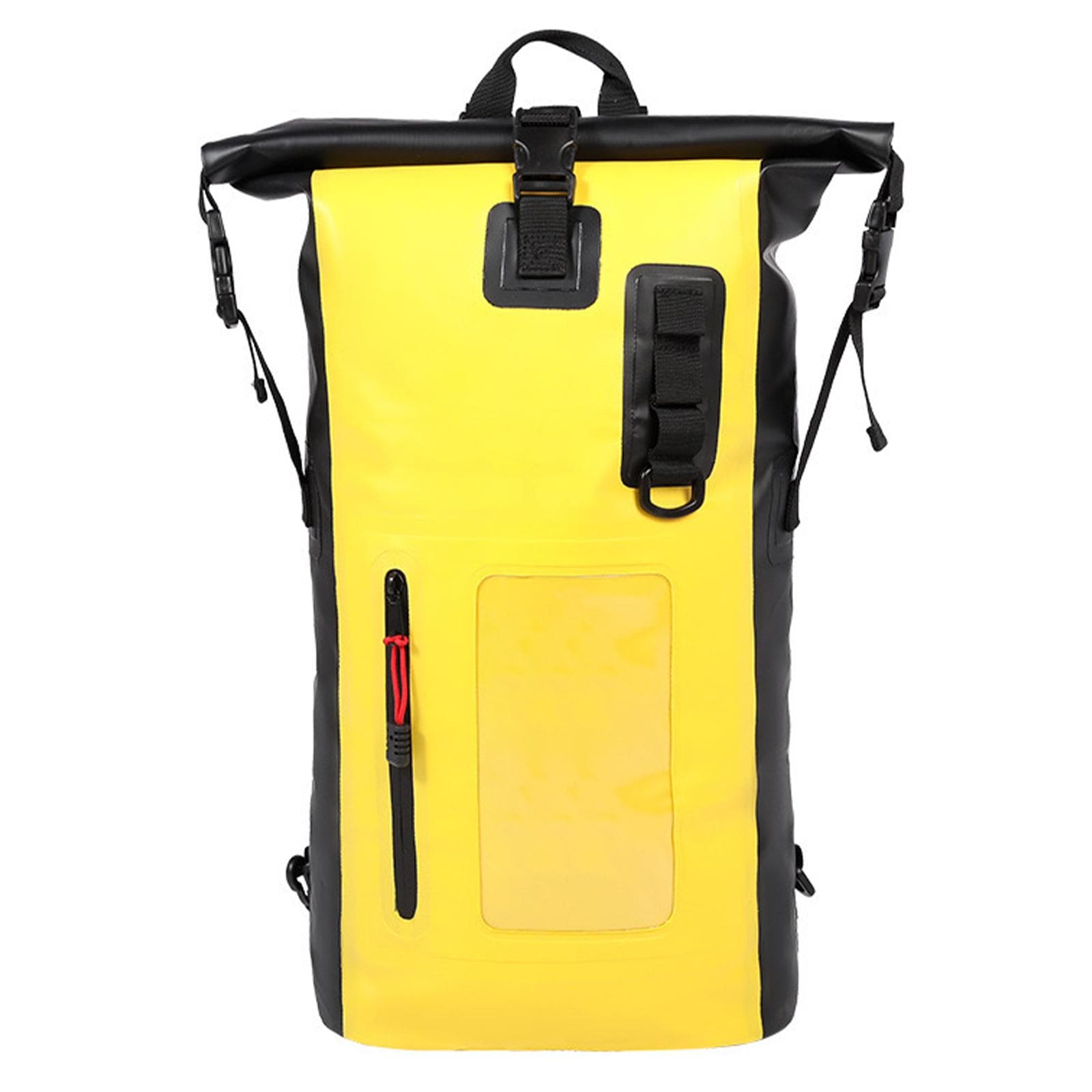 Waterproof Backpack Heavy Duty Roll-Top Closure Swim Bag with Front-Zipper Pocket 30L yellow