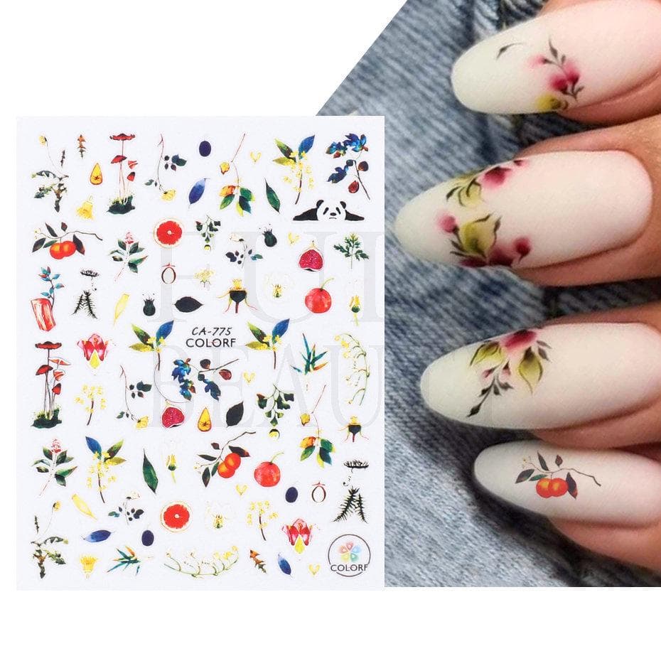 1Pc 3D Nail Stickers Flower Plants Nail Art Decals Floral Leaf Spring Sliders Manicure Decor