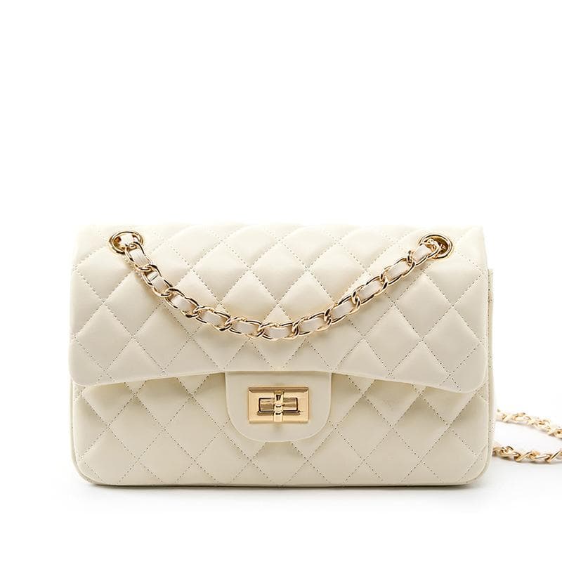 First Layer Leather Bag Leather Chain Small Fragrance Fashion Diamond Check Bag Single Shoulder Crossbody Female Foreskin Small Square Bag