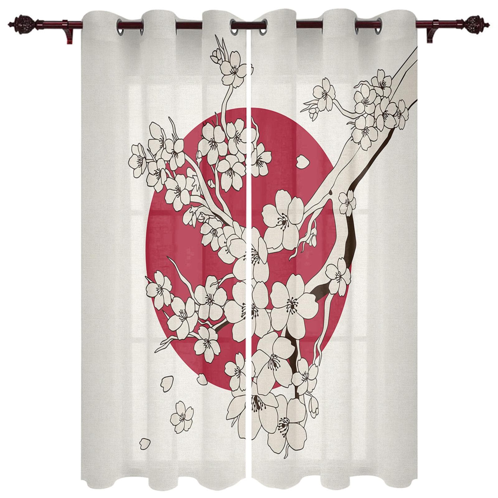 Japanese Style Sakura Modern Window Curtains for Living Room Bedroom Curtain Kitchen Treatment Blinds Drapes 135W x 115H(cm) x1