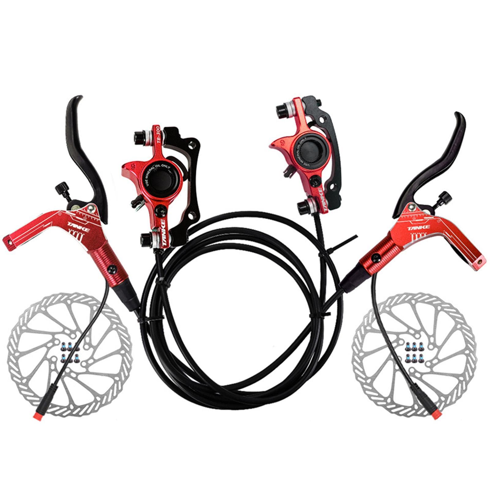 E-Bike Hydraulic Brake Set with 160mm Rotors Front and Rear Hydraulic Disc Brake Caliper Lever for red