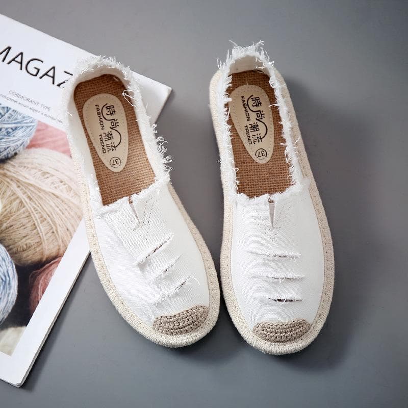 Women Flats Shoes Slip On Ladies Canvas Lazy Loafers Breathable Espadrilles Spring Autumn Footwear 39 white