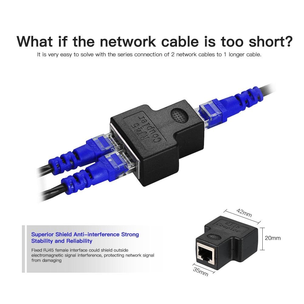 RJ45 Splitter Adapter Connector 1 to 2 Female Ports for CAT 5/CAT 6/CAT 7