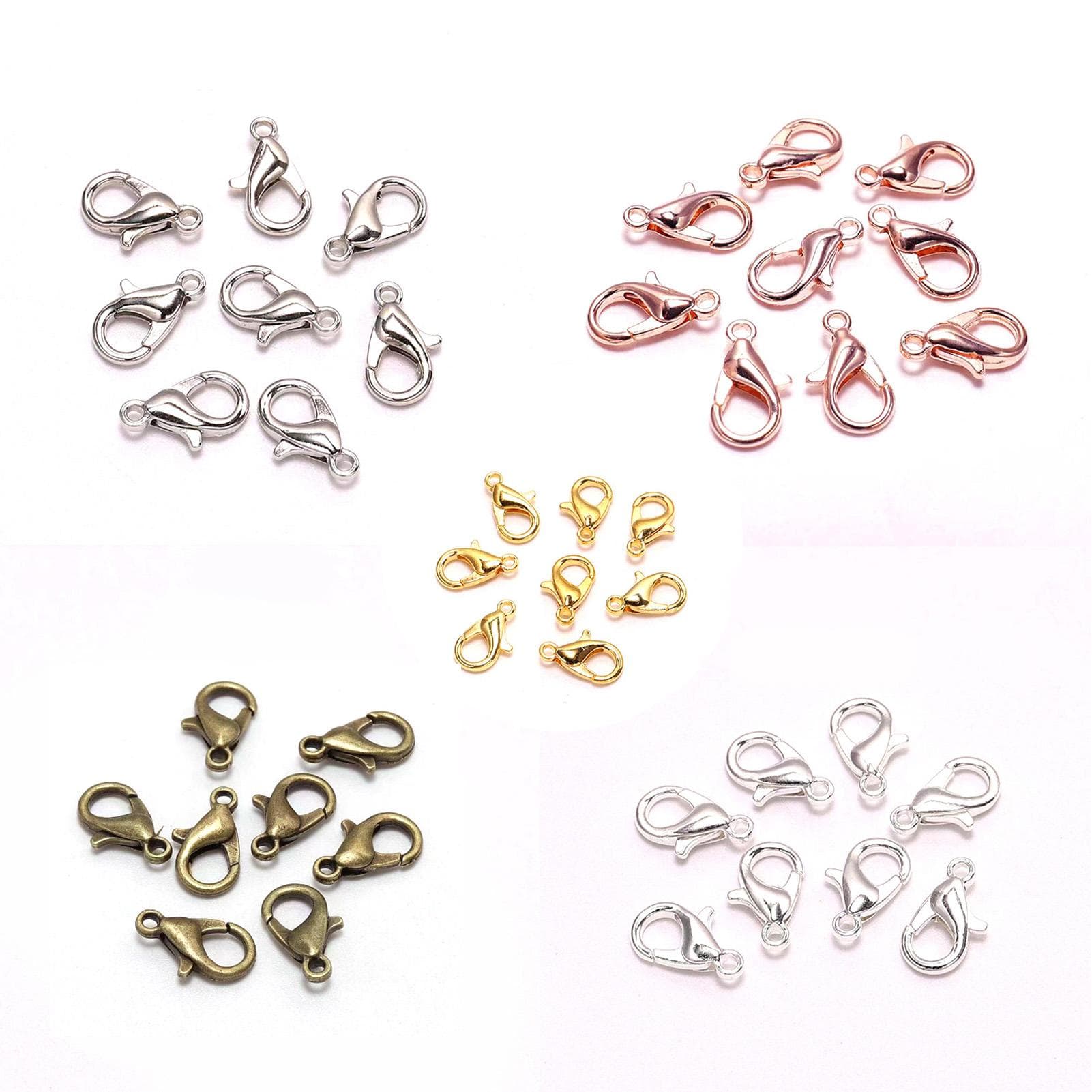 250pcs Lobster Clasp Zinc Alloy 12mm Silver Gold Rose Gold White Antique Bronze Lobster Claw Clasps