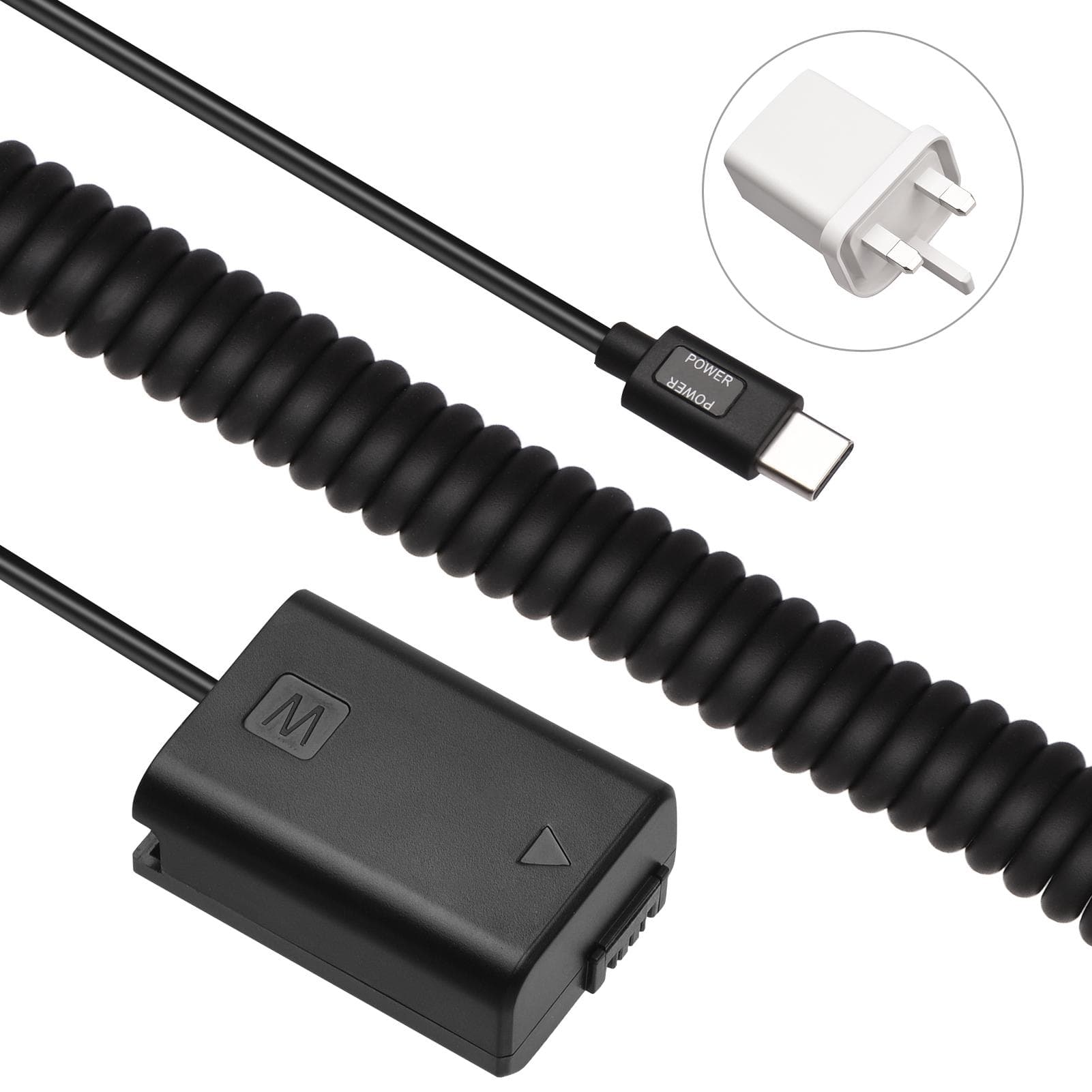 Andoer Type-C NP-FW50 Dummy Battery DC Coupler 20W PD Adapter Replacement for Sony A7S2 A7S A7 II R UK Plug black
