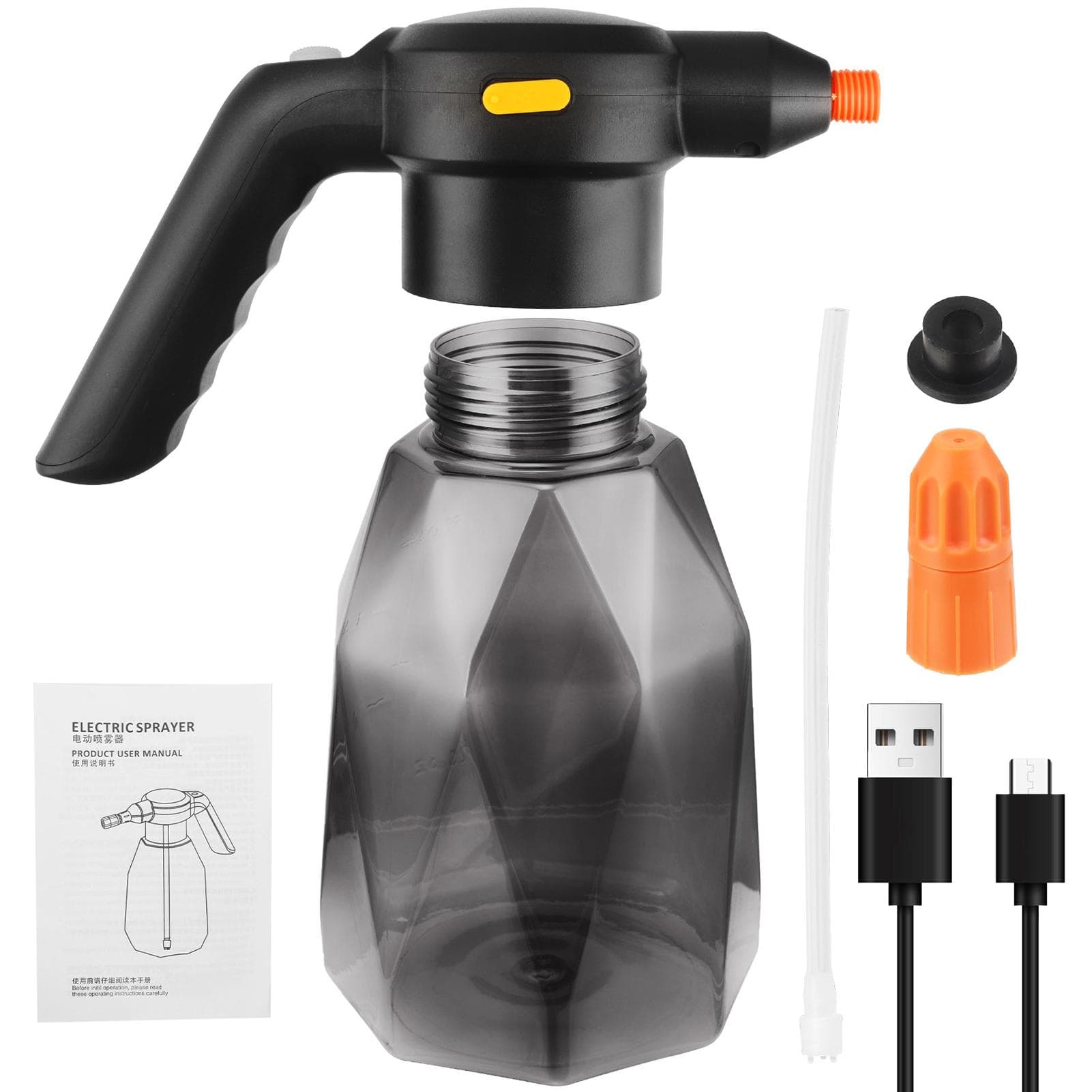 2L Rechargeable Handheld Sprinkler Electric Sprayer Watering Can Atomizing Watering Bottle Water 0 black