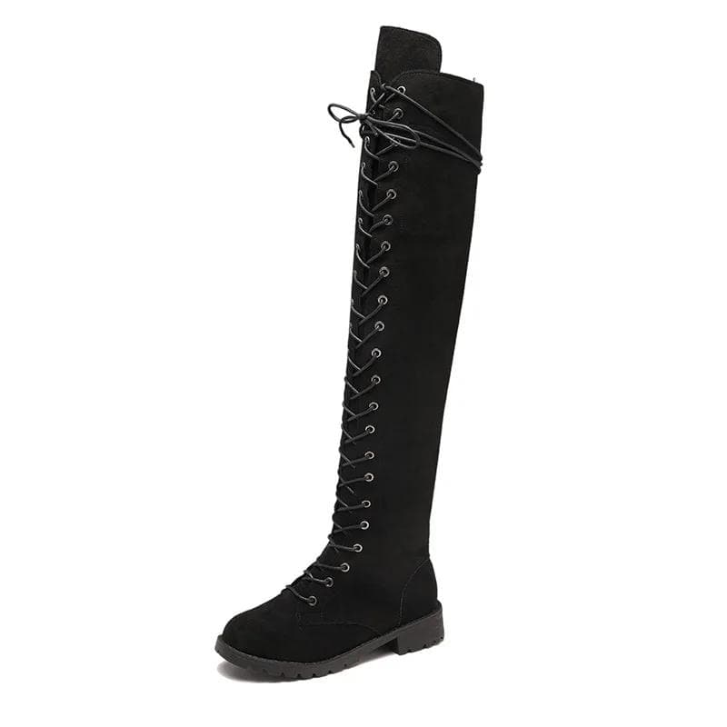 Fashion Sexy Lace Up Over The Knee Boots Women 2024 Autumn Winter Flat Heels Platform Gothic Shoes Female Long Thigh High Boots Fashion 40 black