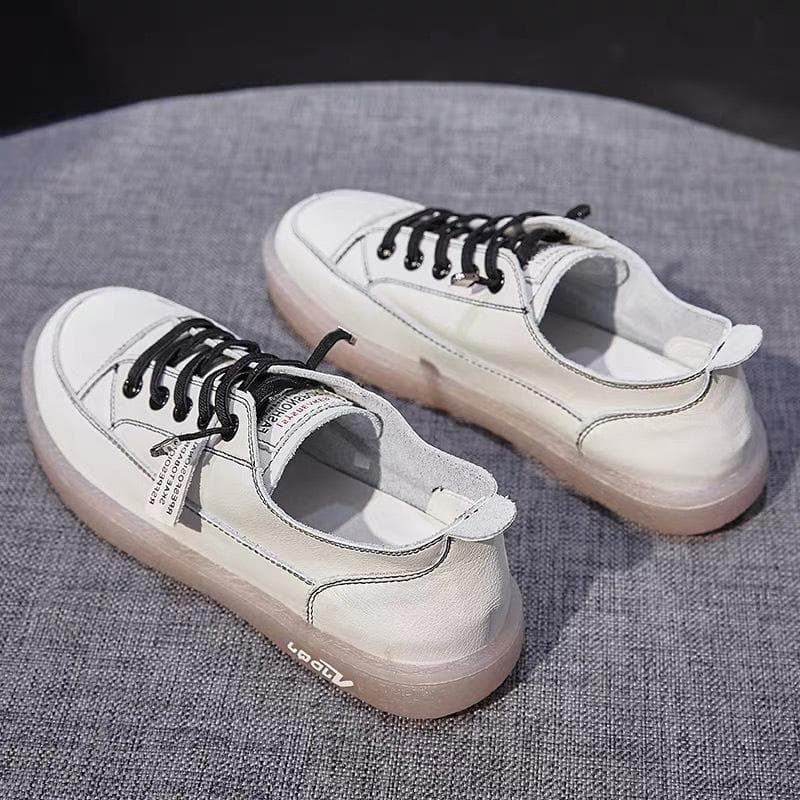 Genuine Leather Small White Shoes Women's  Spring New Women's Shoes Versatile One-legged Tendon Soft-soled Pregnant Women's Shoes Flat Shoes 40 black