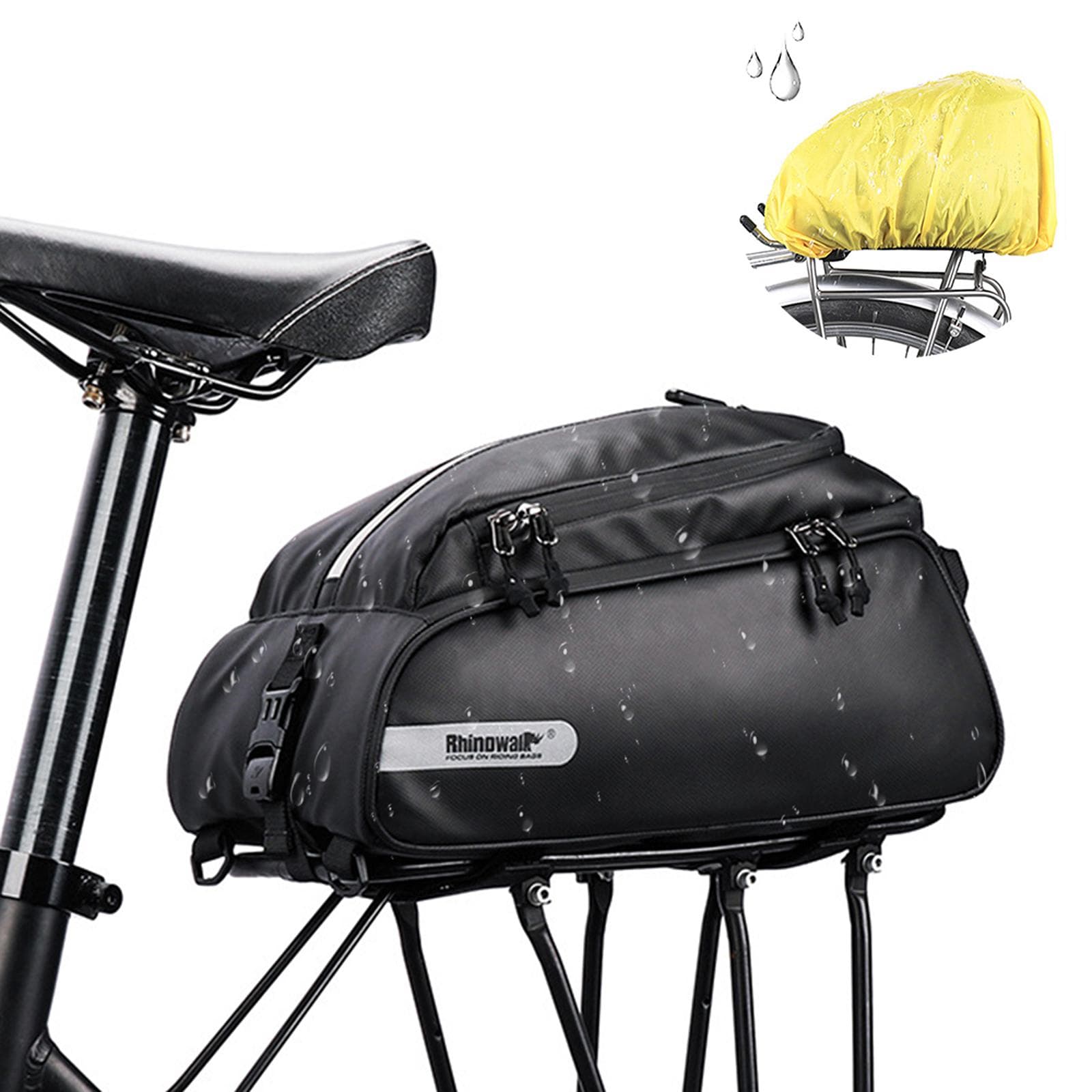 Multifunctional Bike Trunk Bag Polyester Bike Rear Seat Bag Waterproof Rear Rack Bag Shoulder Bag black