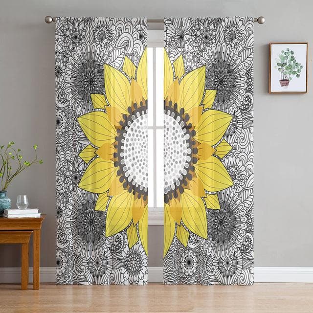 Boho Mandala Datura Buddhism Ethnic Sheer Voile Curtains For Kitchen Living Room Bedroom Decor Tulle Curtains Window Treatment 1 PCS W100XH250cm