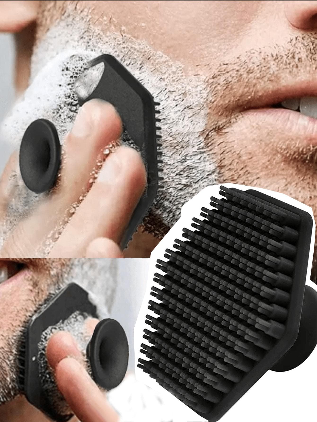1pc Portable Silicone Facial Cleansing Brush & Exfoliating Brush & Beard Brush & Massage Tool black