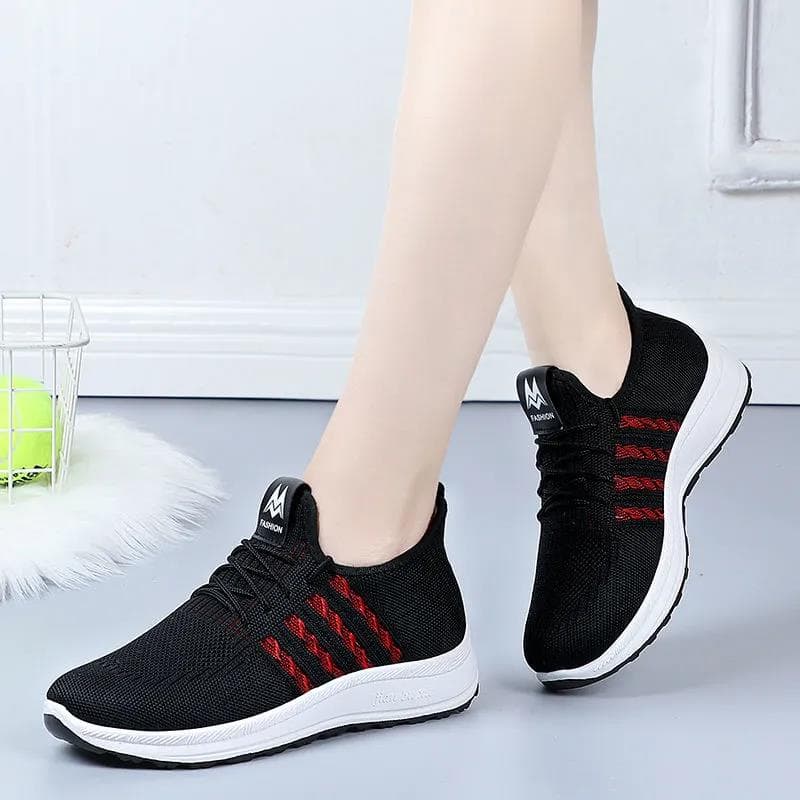 Women's Casual Sneakers Breathable Mesh Sports Shoes Mother Soft Sole Lightweight Non Slip Solid Color Shoes 36 black
