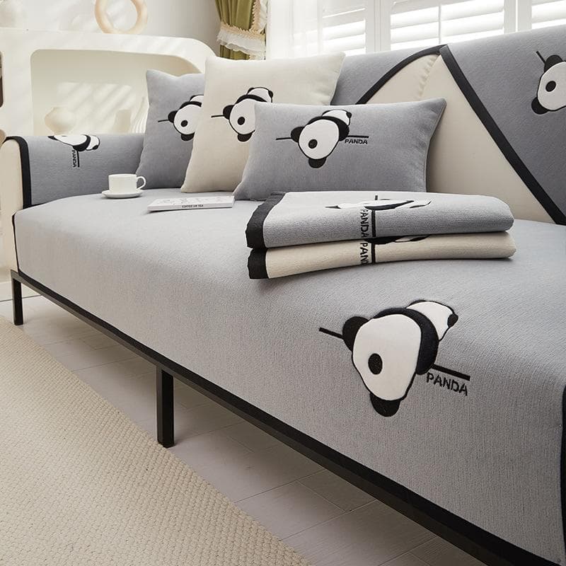 Panda Embroidery Sofa Cover for Living Room Sofa Towel Mat Non-slip Couch Cover Black Edge Sofa Towel Seat Pad Home Protection 70x70cm 1pcs