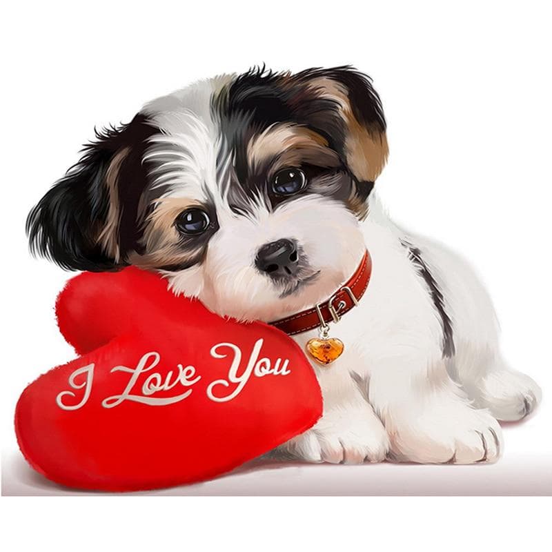 Diamond Embroidery Animal Cross Stitch Diamond Painting Rhinestone Home Decor Dog & Heart Pillow 20X30CM