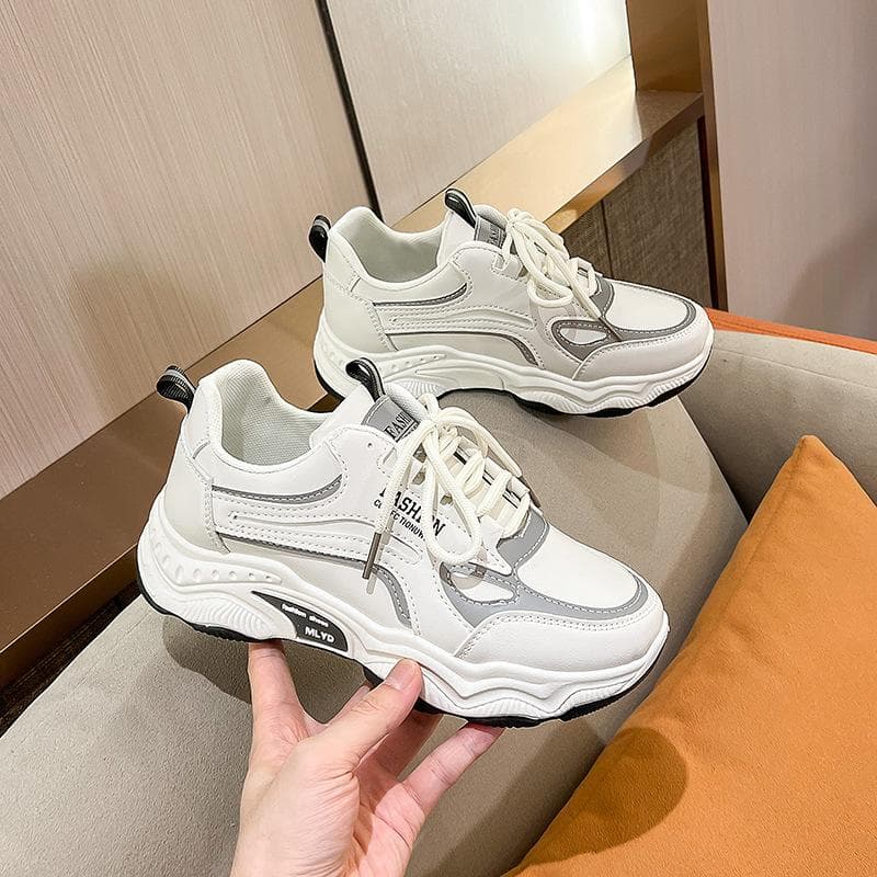 Spring and Autumn New Fashion Korean Version Tide with Daddy Shoes Female Students Casual Sports Shoes Heightened Thick Bottom White Shoes 40