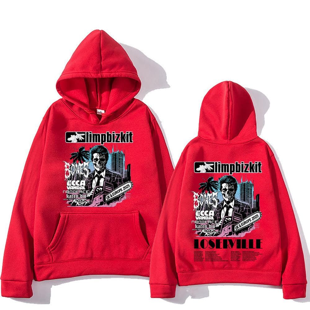 Limp Bizkit Pullovers UK and Europe Tour Graphic Printing Sweatshirts Men Women Oversized Clothing High Street Casual Pullovers XS red